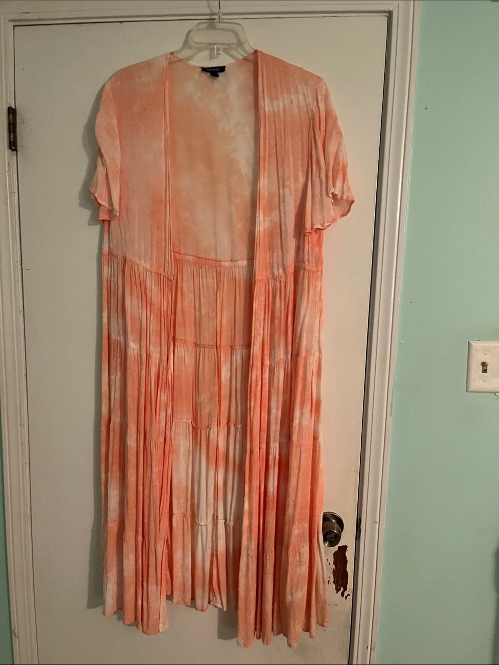 Lightweight Peach Tie-Dye Long Kimono Cardigan - Women